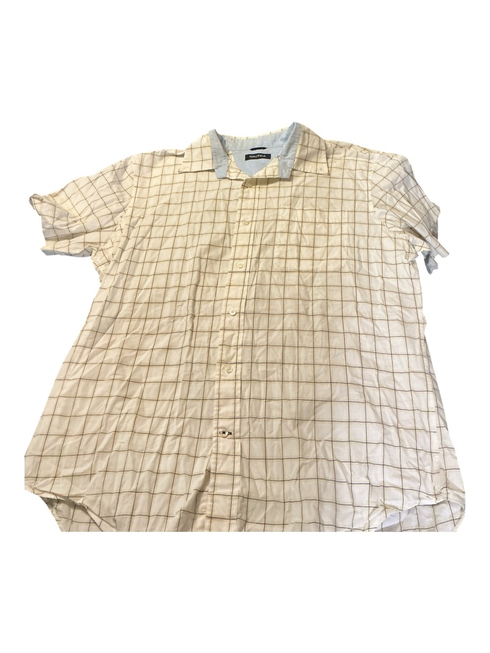 Nautica Beige Windowpane Short-Sleeve Button-Down Shirt